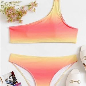 One Shoulder Top With Gradient Bikini Set